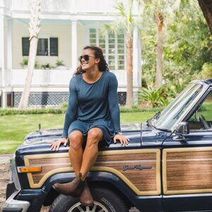 Free Fly Apparel Blue Bamboo Journey Long Sleeve Swing Dress Size Large